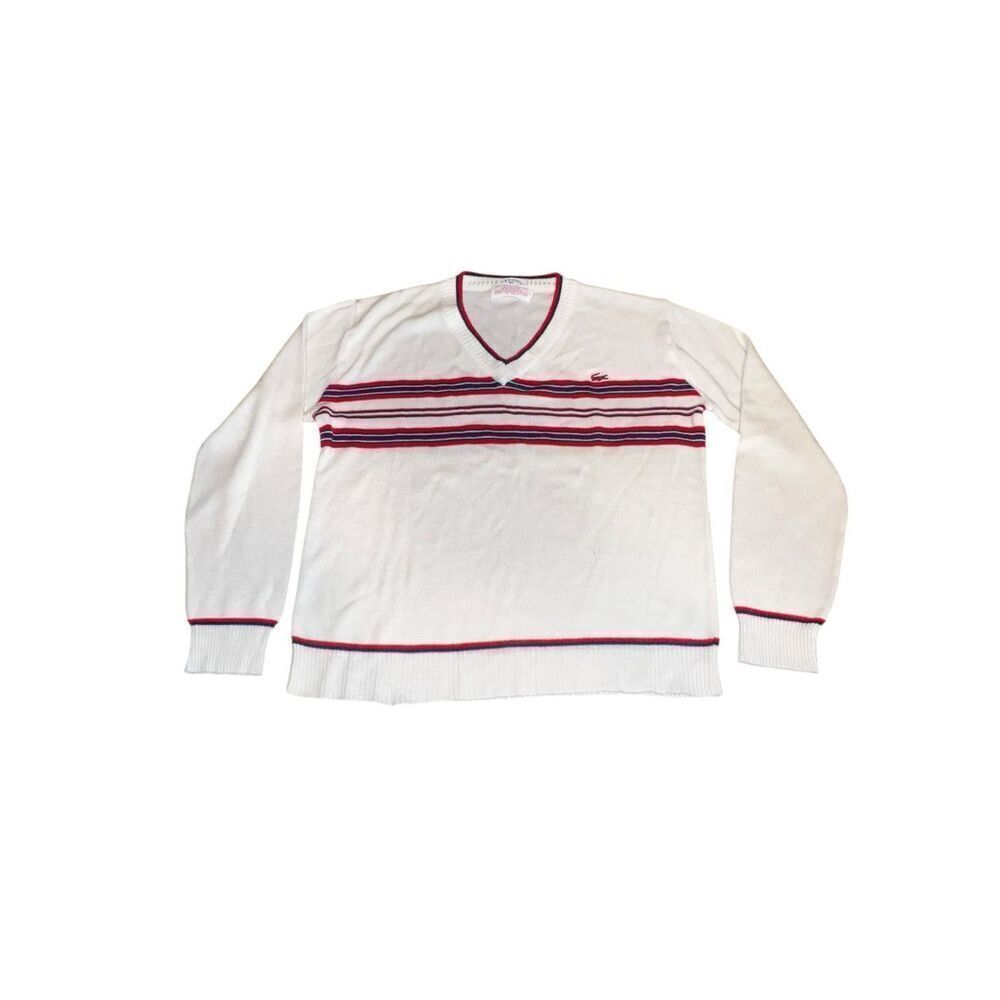 Lacoste Izod vintage XL (20) white blue red striped pullover sweater Hong Kong - Picture 2 of 8